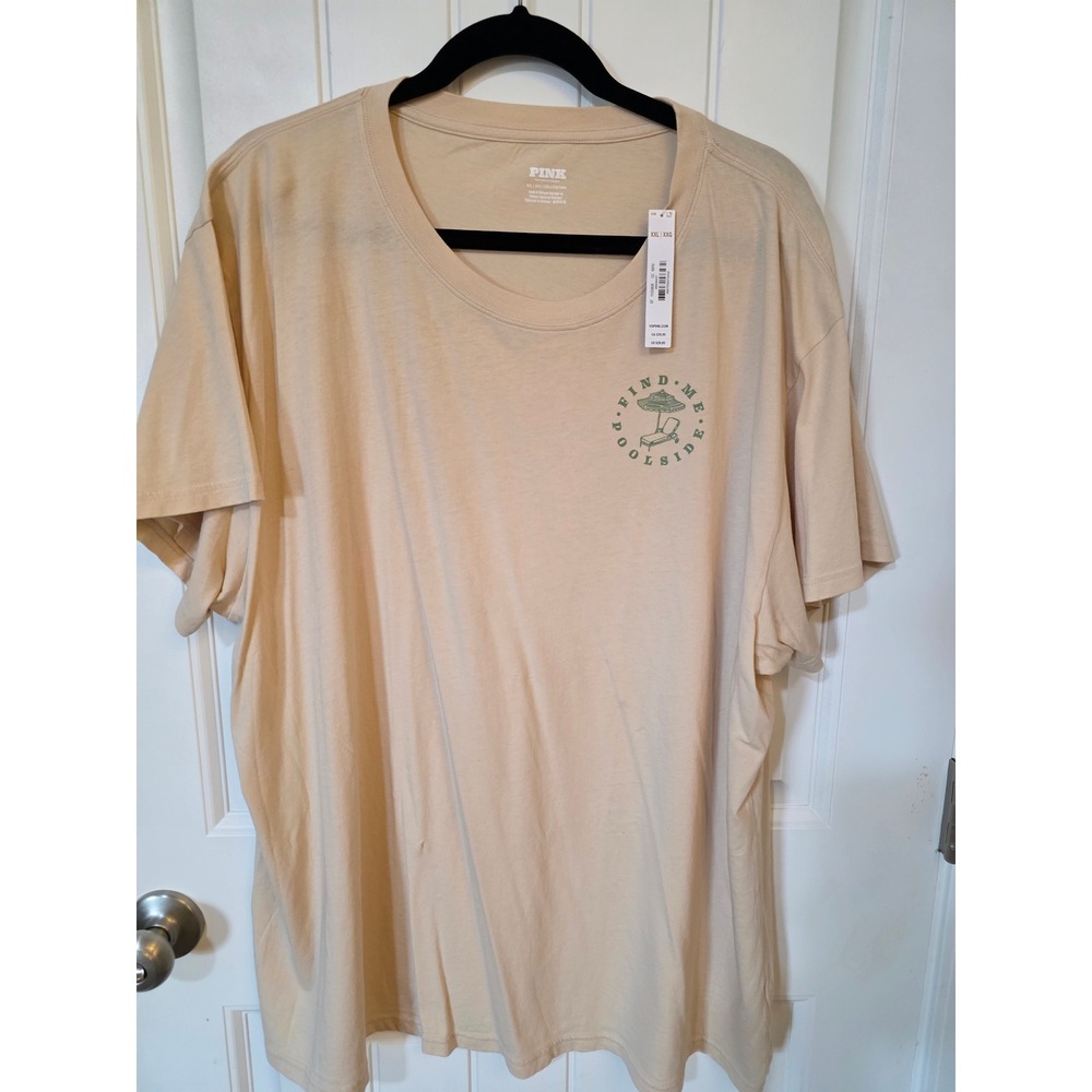 NWT Victoria's Secret PINK Find Me Poolside Graphic Tee XXL Beige Beach